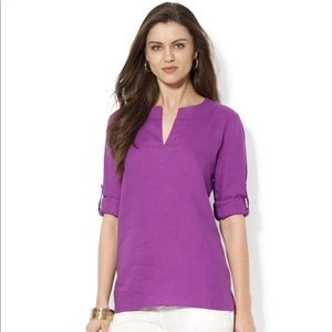 Ralph Lauren 100% Linen Purple 2X tunic top shirt Vneck blouse plus size